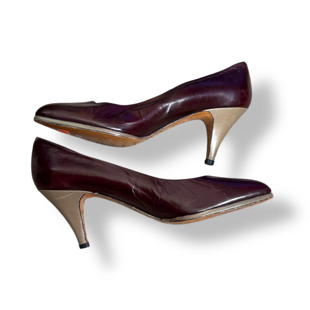 Vintage 80s Burgundy Leather Heels Size 7N Miguel Hernandez Bullock’s Spain‎